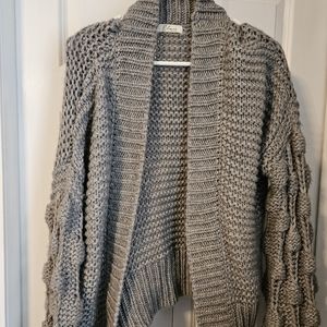 Elan Women’s Size Medium Open Front Cardigan Balloon Sleeve Gray Baubles